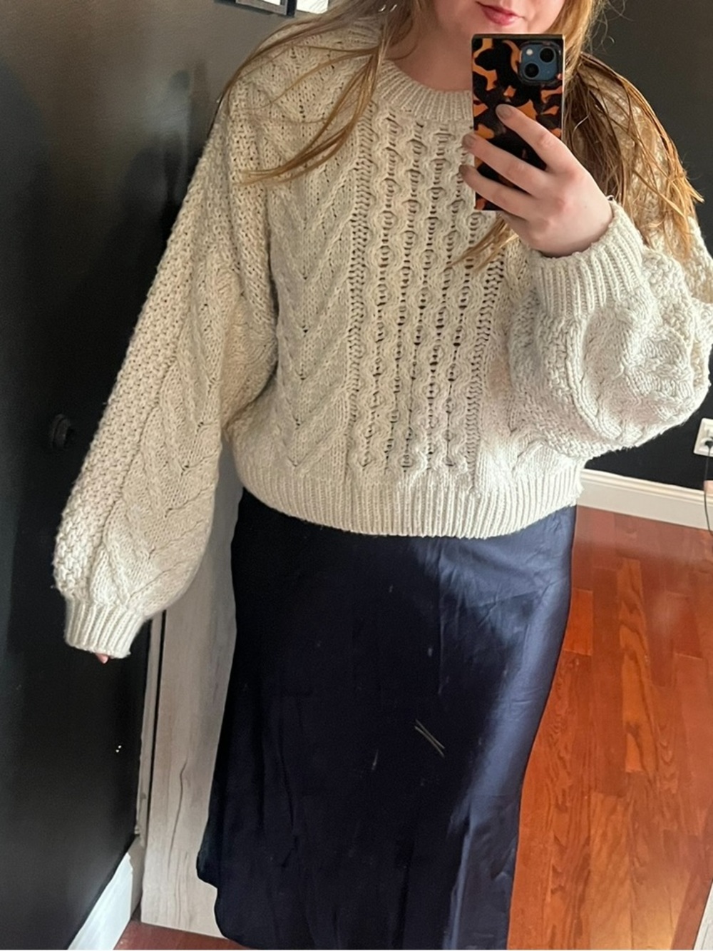 Topshop Cream Cable Crewneck Sweater